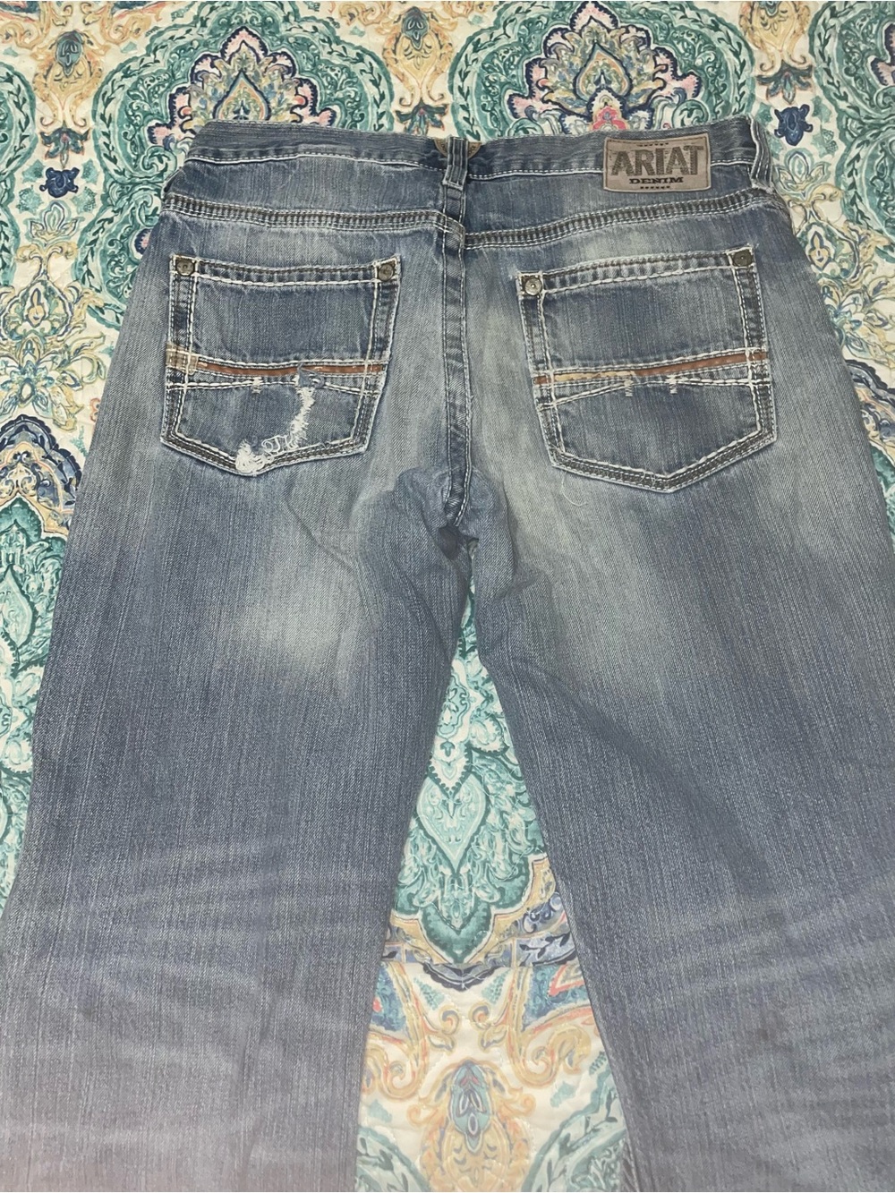 Ariat Men's Faded Blue Relaxed Jeans with Back Pocket Stitching